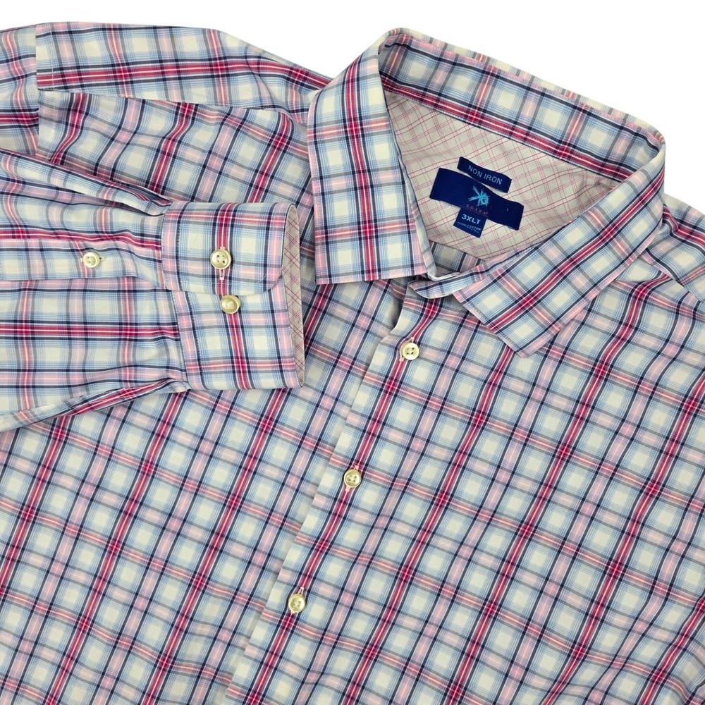 Egara 3XLT Plaid Button Down Shirt Mens Blue Pink Non Iron Business Casual